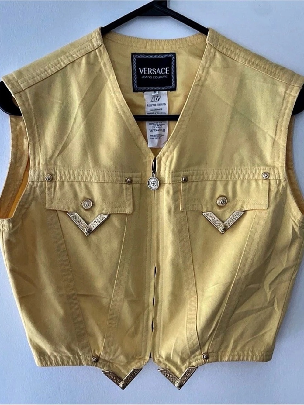 Vintage Versace Jeans Couture Yellow Cotton Vest Size S Made in Italy